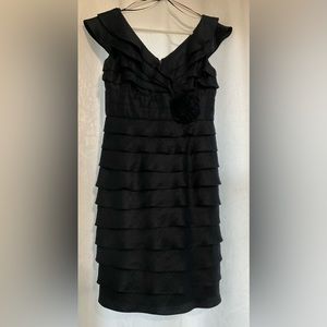 London Times Tier Cap Shimmery Blue Metallic Cocktail Sheath Dress Sz 6